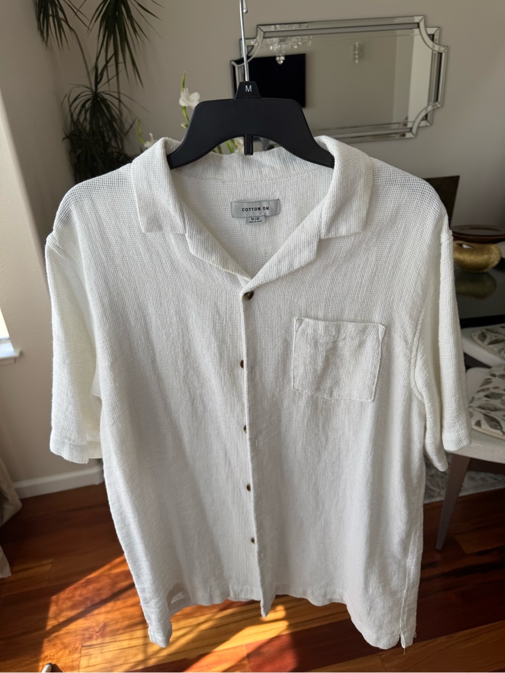 Cotton On Men’s White Short-Sleeve Button-Front Camp Shirt